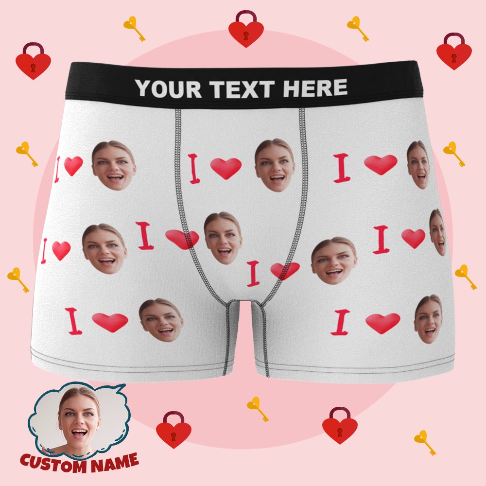 Custom I Love Your Face Boxer Briefs Valentine's Day Gift for Him D06
