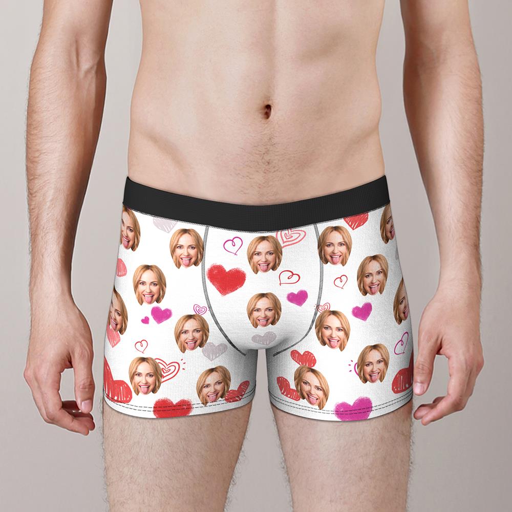 Custom Colorful Hearts Face Boxer Briefs Valentine's Day Gift for