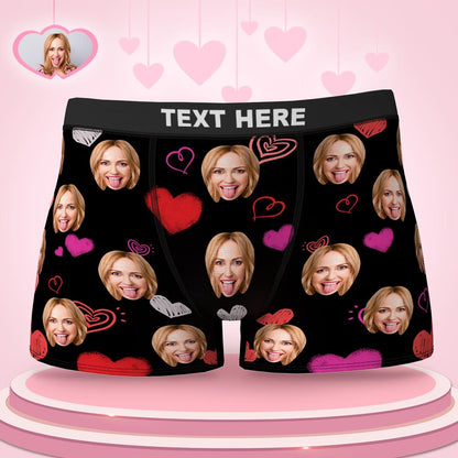 Custom Colorful Hearts Face Boxer Briefs Valentine's Day Gift for Him D07