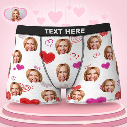 Custom Colorful Hearts Face Boxer Briefs Valentine's Day Gift for Him D07