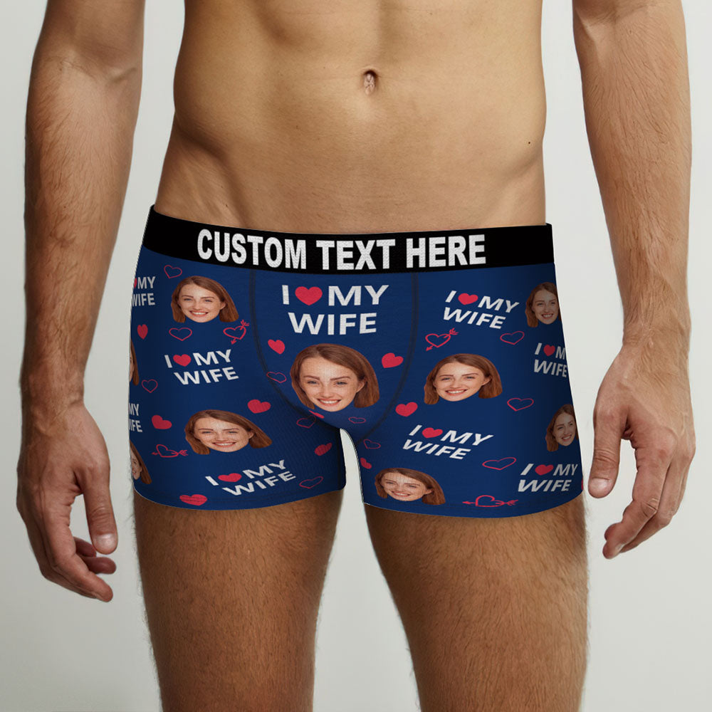 Custom Face Men Underwear Personalised Funny Boxer Valentine's Day Gift for Him - I love my wife  D16