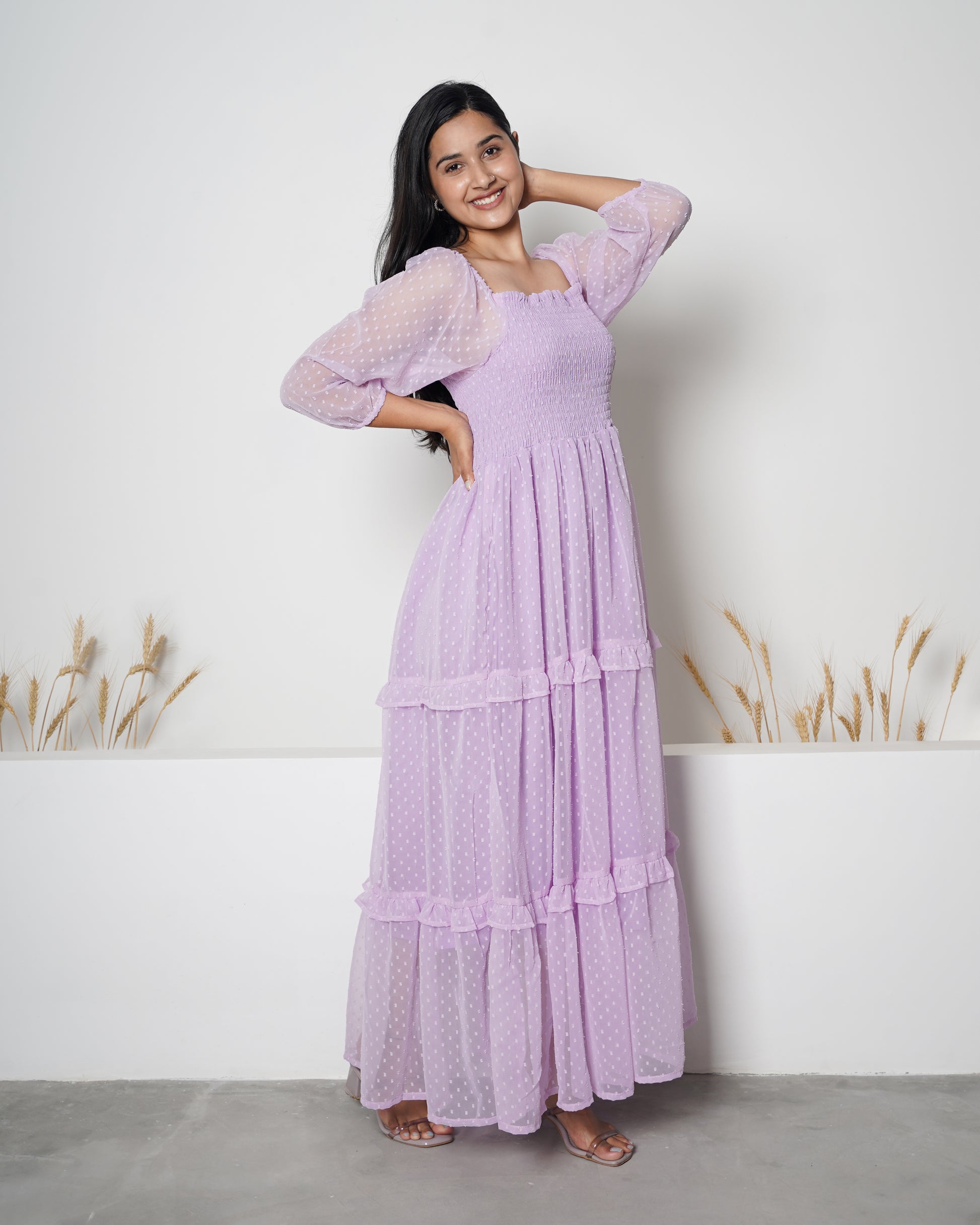 Lavender Dobby Smoked One Piece Maxi Dress – unhattar