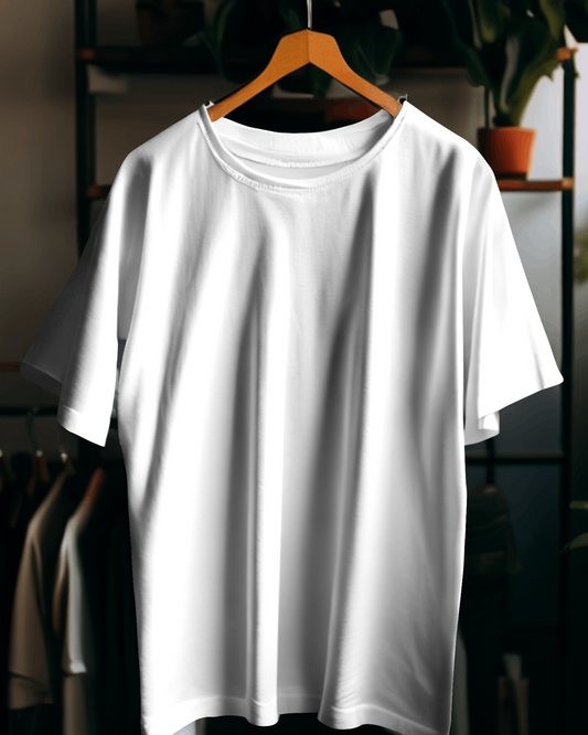 White 100% cotton bio washed heavy drop shoulder solid oversized tshirt