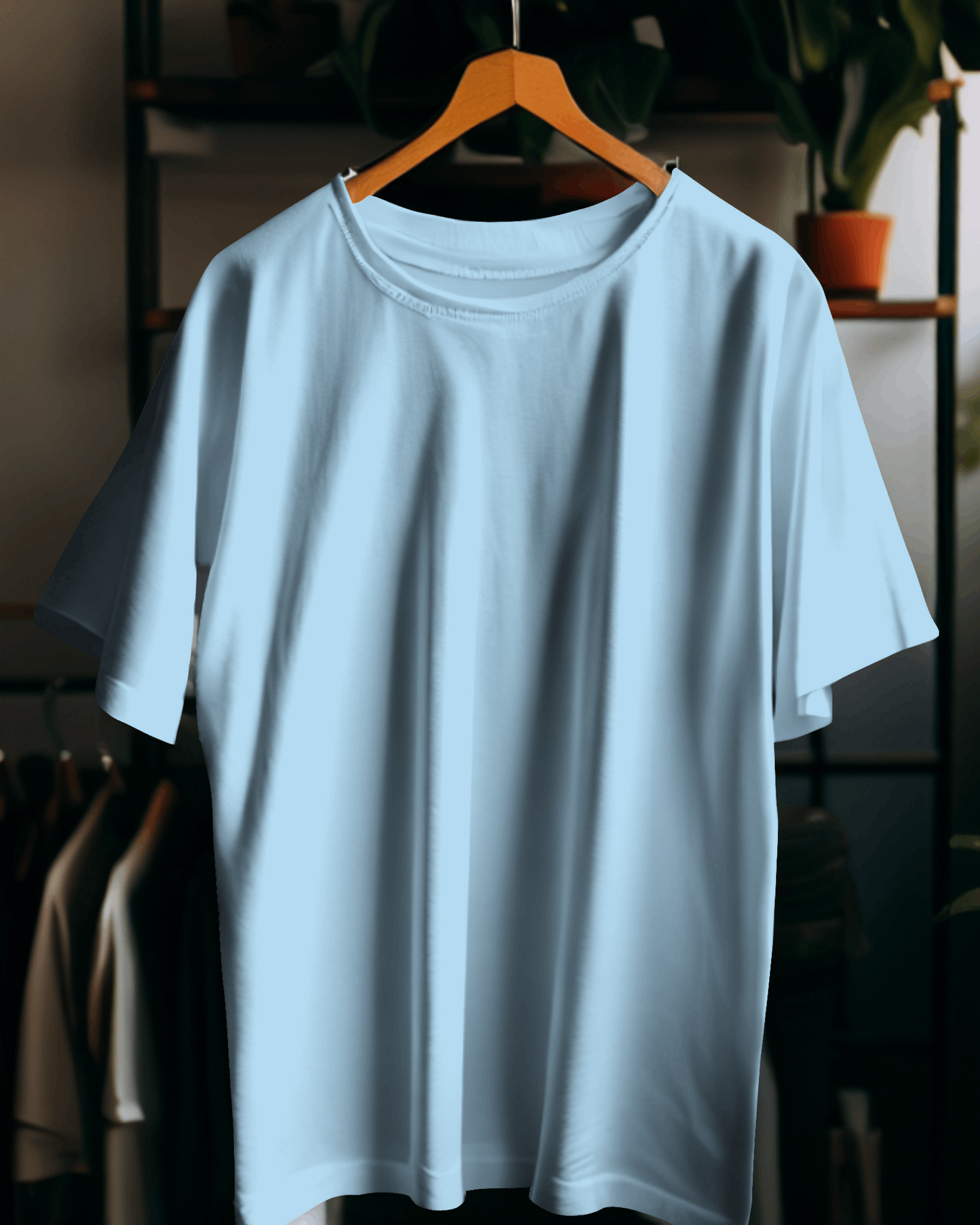 Powder Blue 100% cotton bio washed heavy drop shoulder solid oversized tshirt