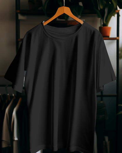 Black 100% cotton bio washed heavy drop shoulder solid oversized tshirt