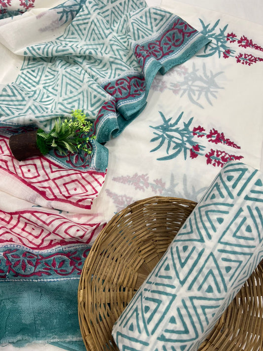 Beautiful Cotton Suit Set With Mulmul Dupatta