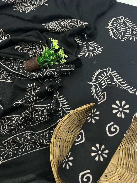 Rajasthani Cotton Suit Set With Mulmul Dupatta
