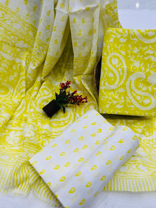 Block Printed Cotton Suit Mulmul Dupatta