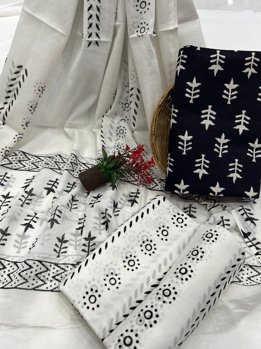 Black Cotton Suit Mulmul Dupatta