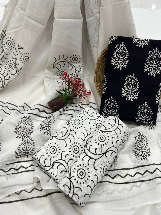 Bagru hastkala Cotton Suit Set  With Mulmul Dupatta
