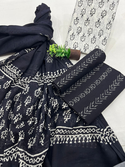 Cotton Suit Set With Mulmul Dupatta