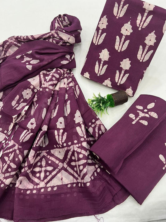Cotton suit set with Mul Cotton Dupatta