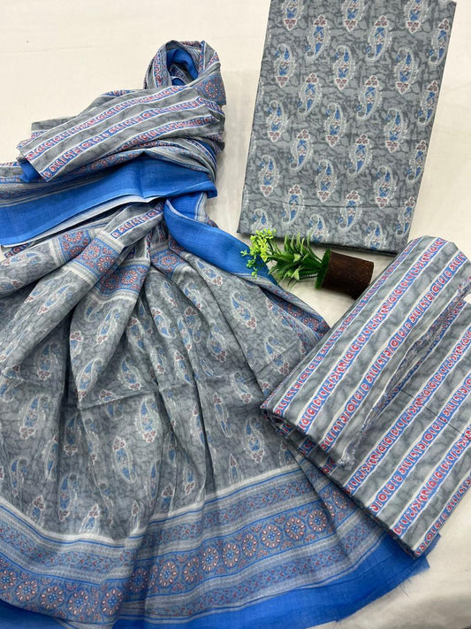 Cotton Suit set with mulmul Dupatta