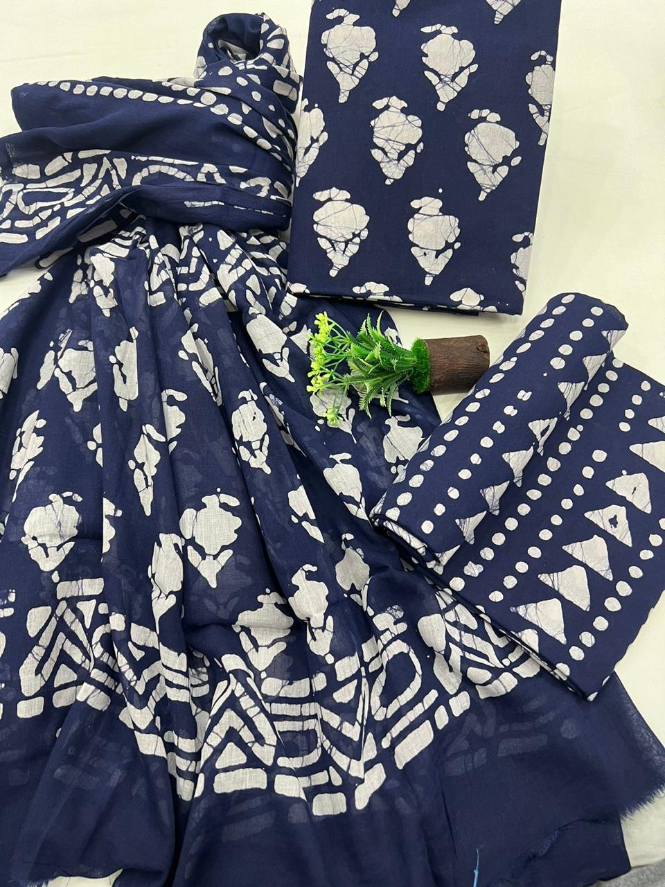 Traditional Bagru Print Cotton Suit set with Mulmul Dupatta