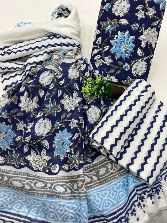 Hastkala Cotton Suit set with Mulmul Dupatta