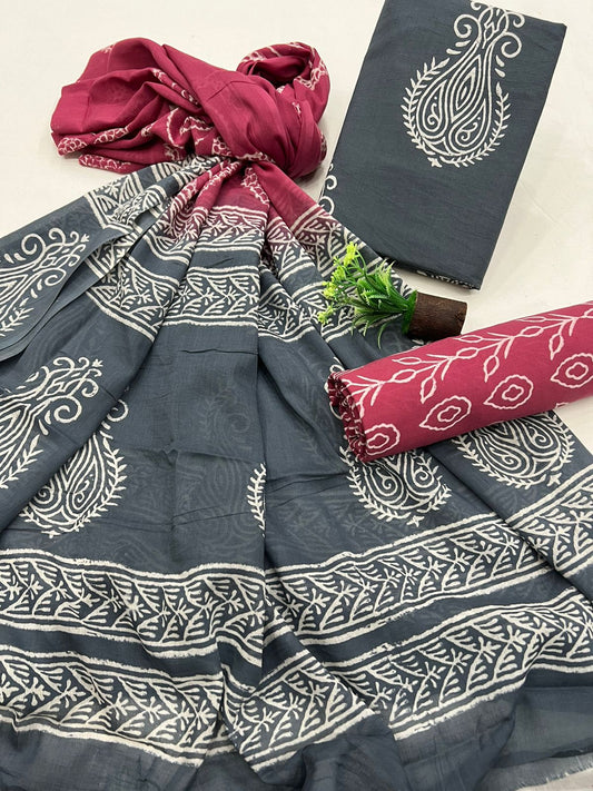 Cotton suit Set with Mulmul Dupatta