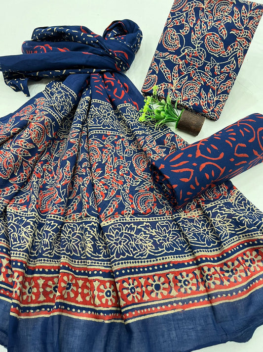 Cotton Suit Set With Mulmul Dupatta