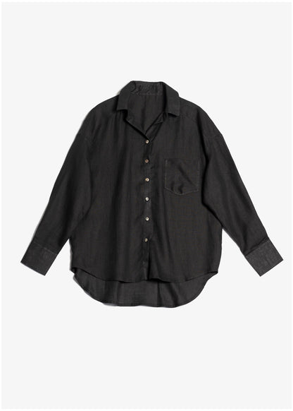 100% Organic Cotton Linen Coord Set/ Airport Look Longe Pants With Shirt Lounge Set/// BLACK
