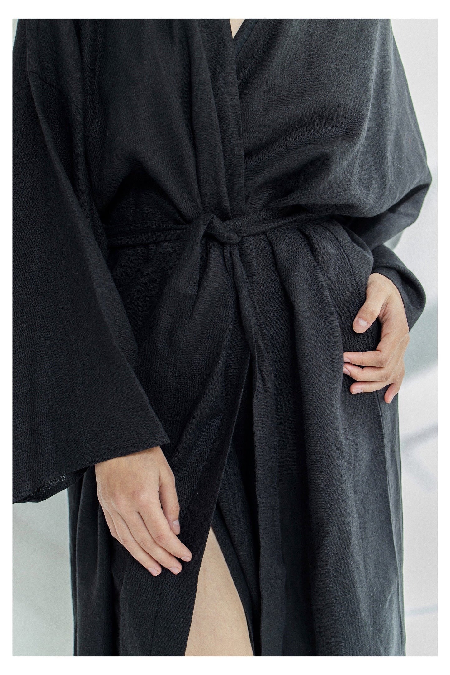 LINEN ROBE DRESS///BLACK