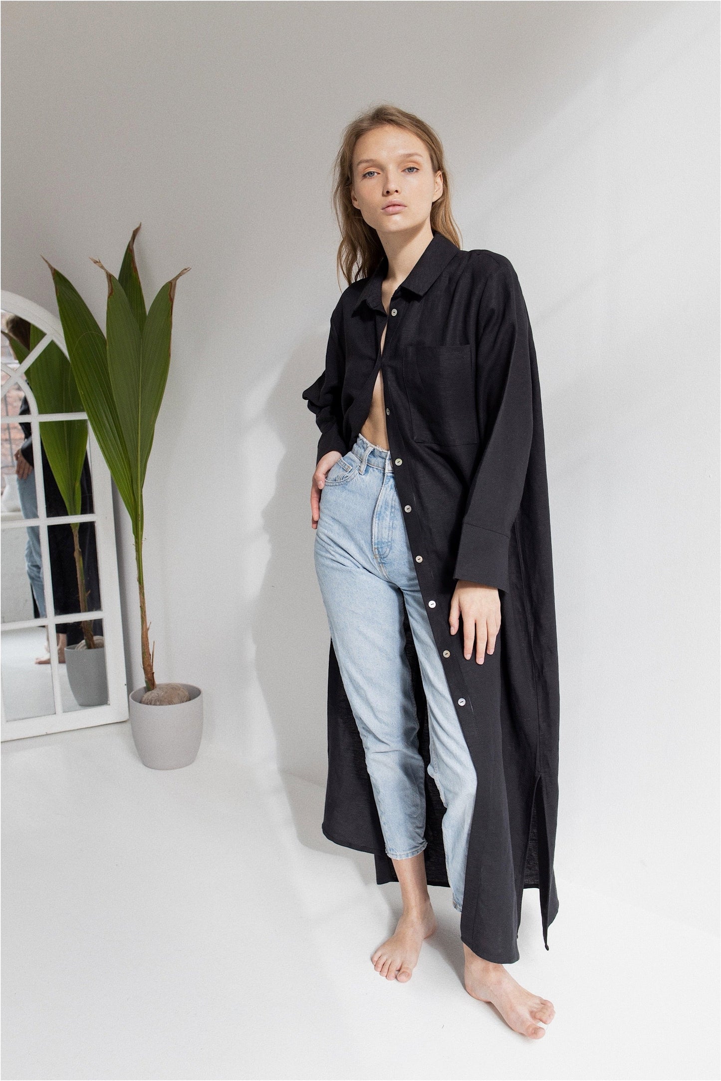 LINEN OVERSIZE SHRUG///BLACK