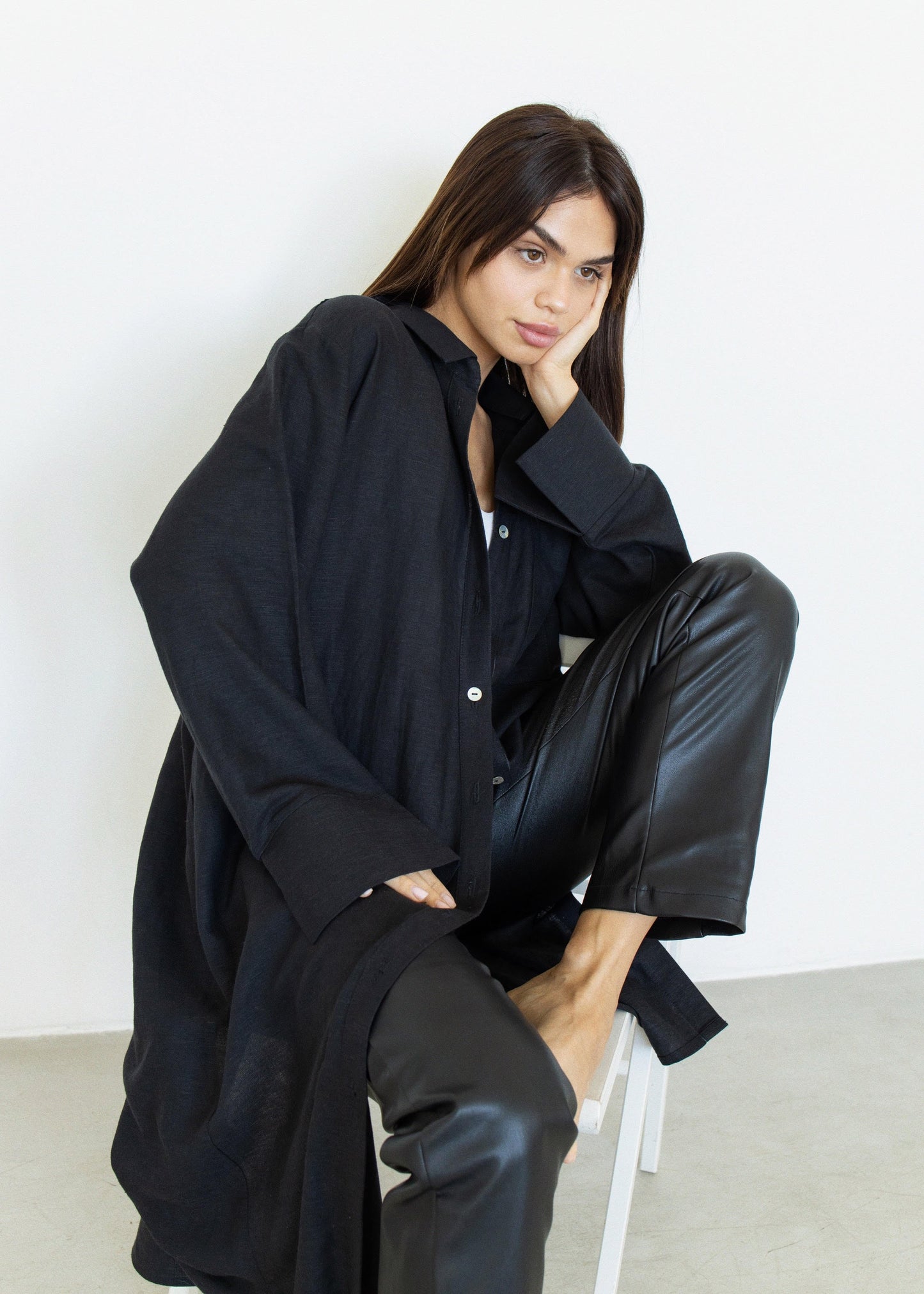 LINEN OVERSIZE SHRUG///BLACK